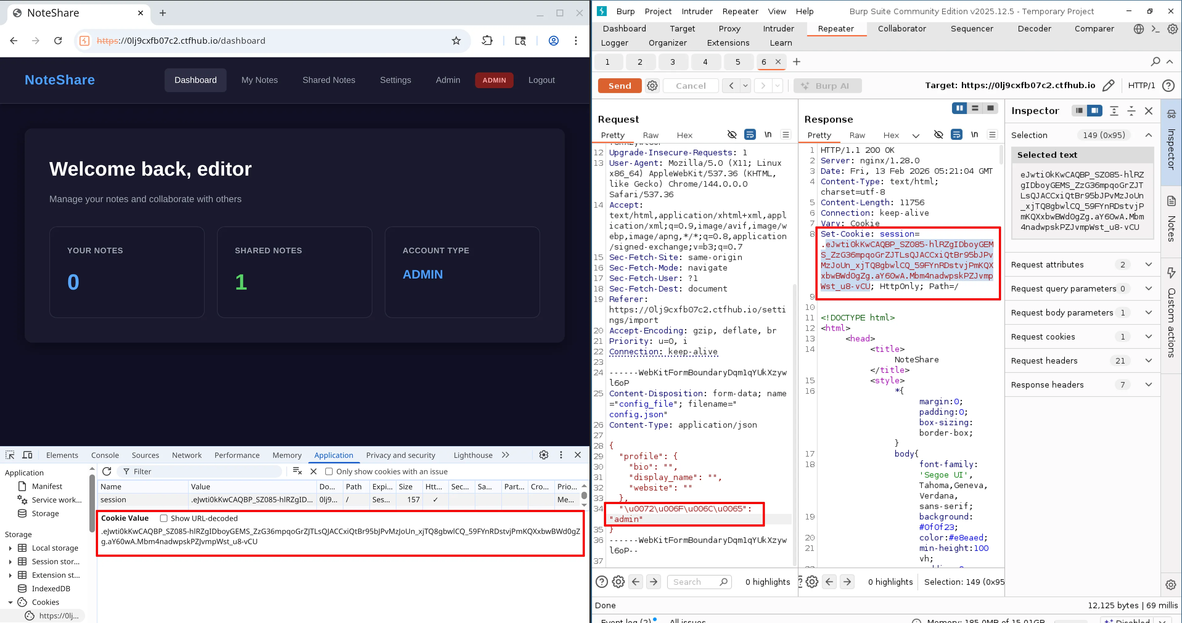 Screenshot of changing updating user's session to an admin role