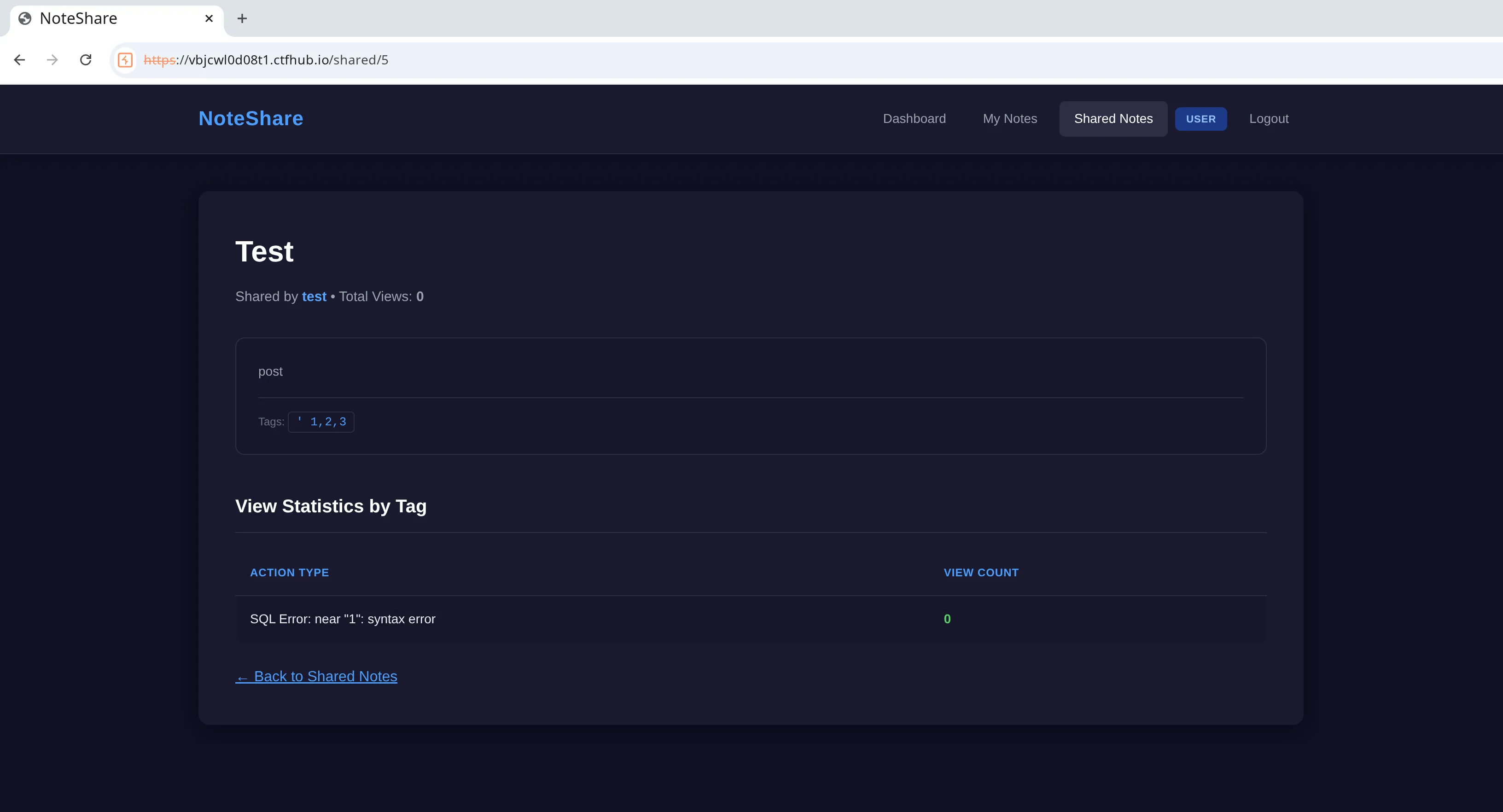 Screenshot of NoteShare dashboard after login