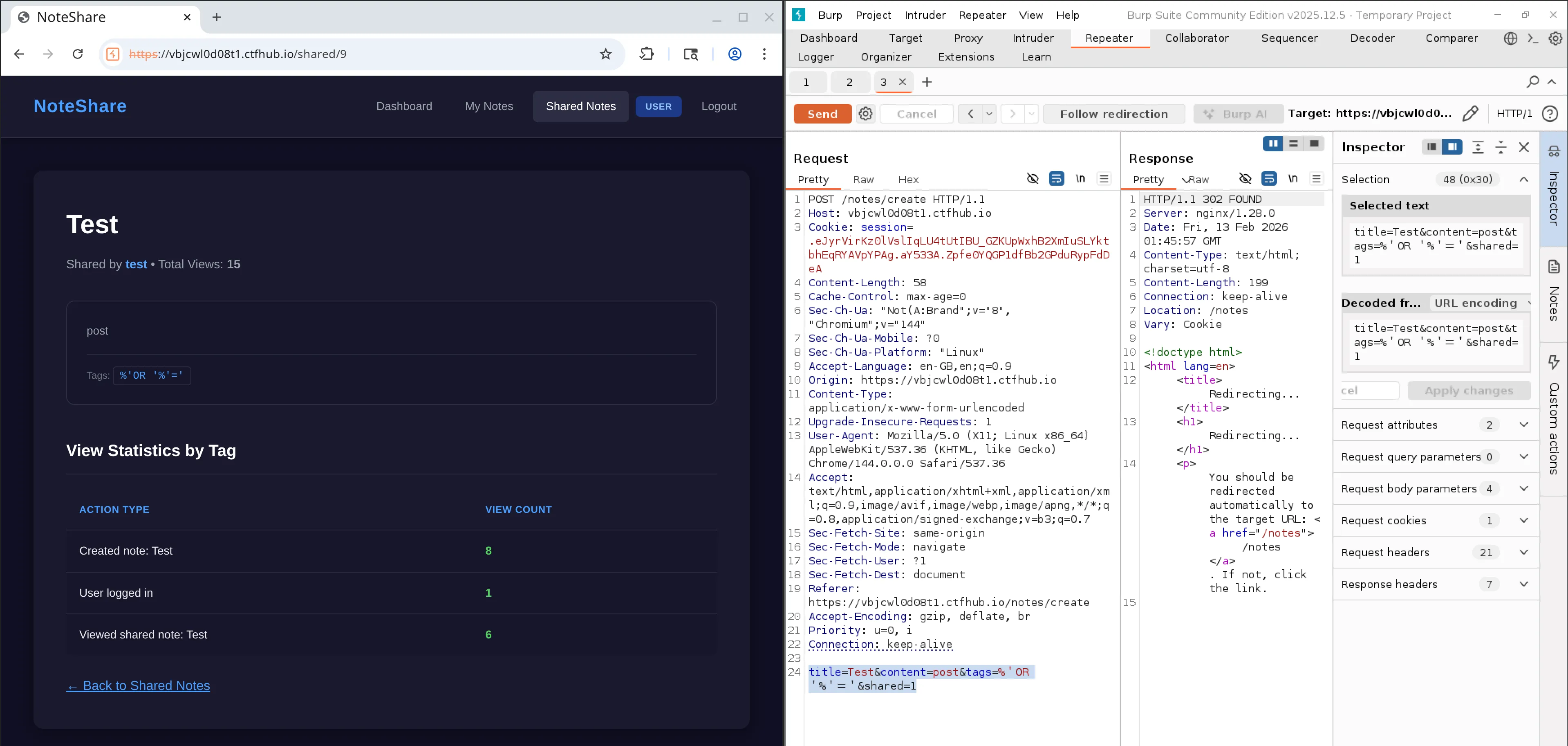 Screenshot of SQLi escape test