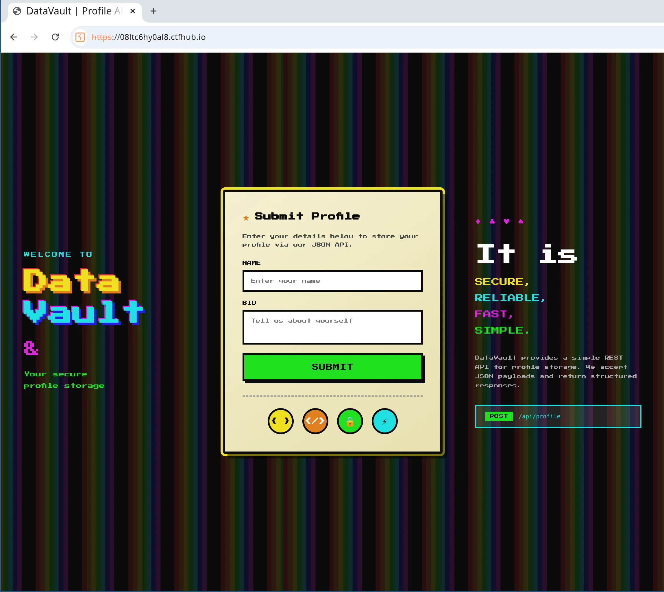 Screenshot of Data vault frontend form